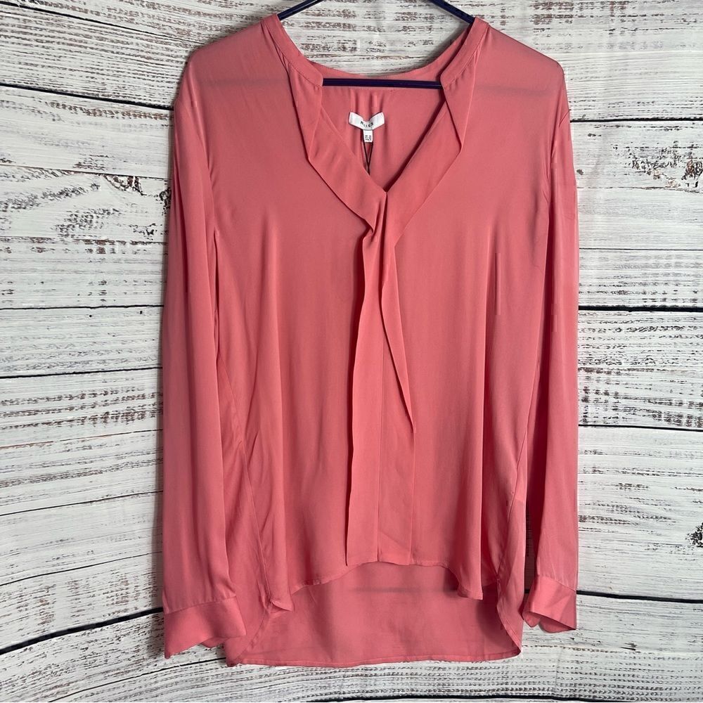 Reiss‎ Blouse womens Sz 6 preppy Chiffon Popover pleated Long sleeve V neck New